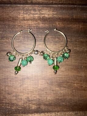 Green And Gold Tone Earrings